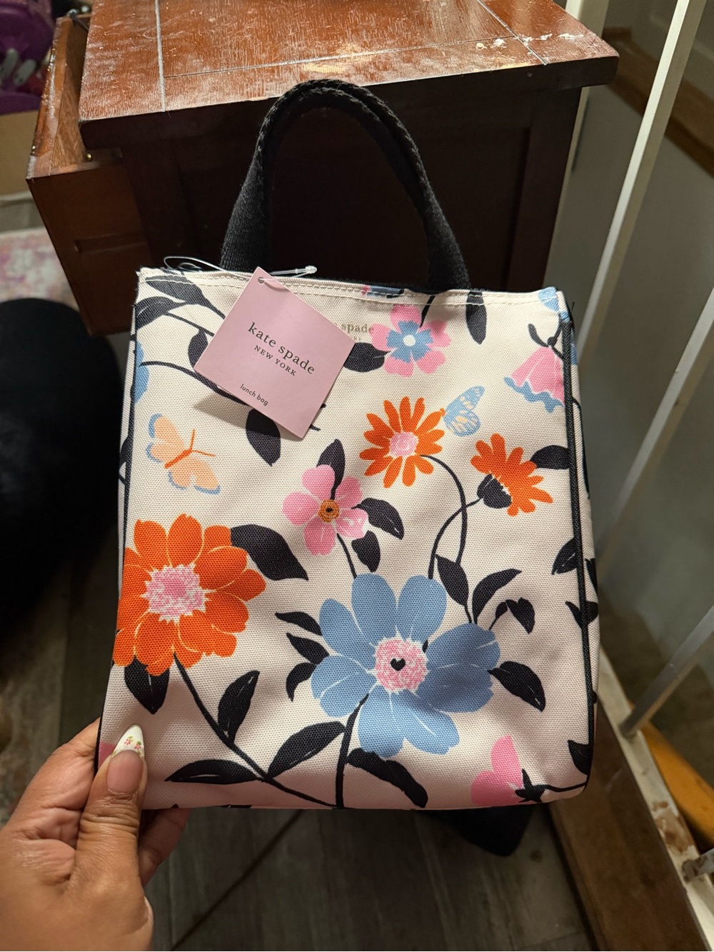 kate spade Floral Canvas Tote - Cream with Blue, Orange & Pink Flowers